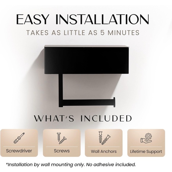 Brand New! Matte Black Toilet Paper Holder Shelf With Wipe Holder for Bathroom - Picture 5 of 8